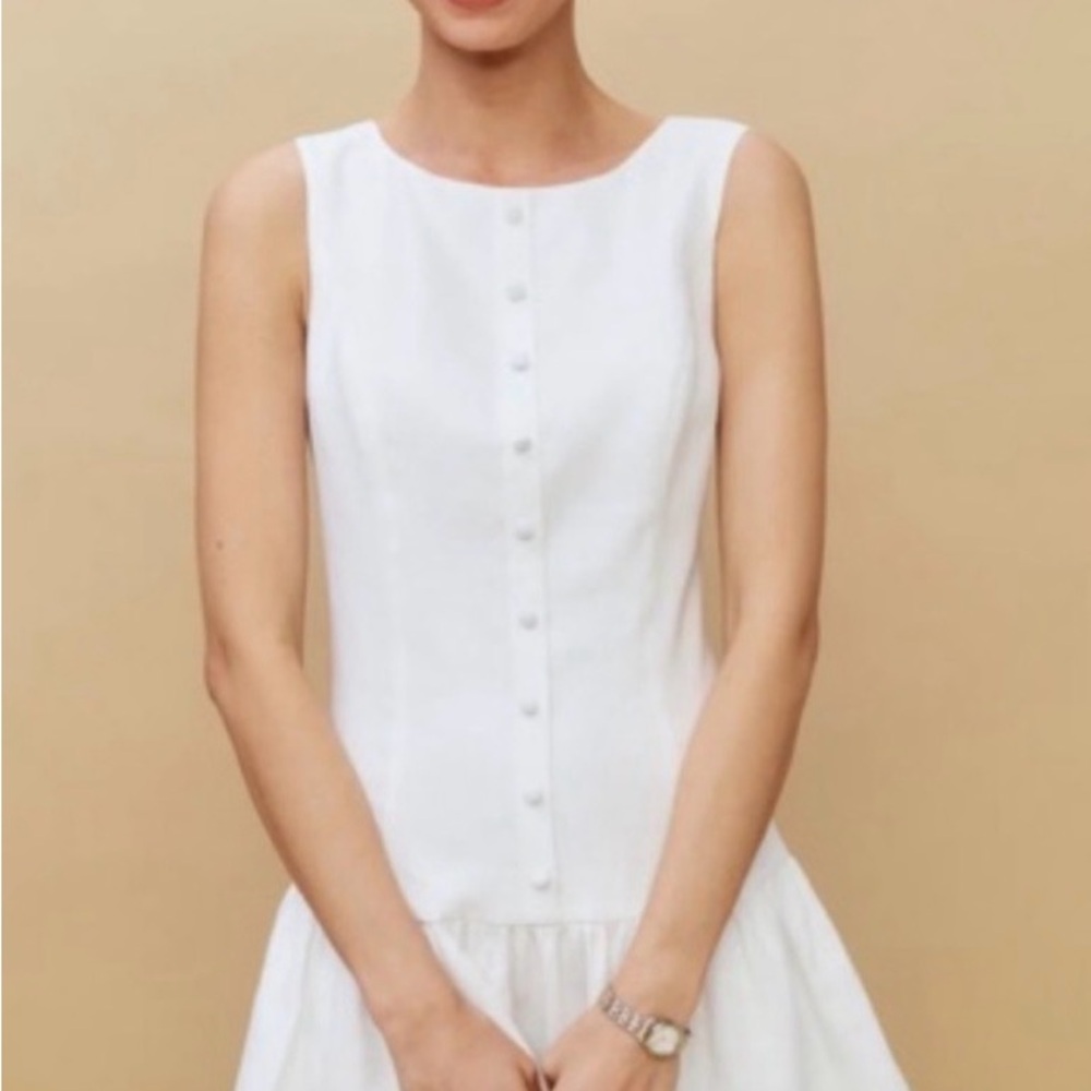 Reformation Keoni White Linen Drop Waist Dress Size 4